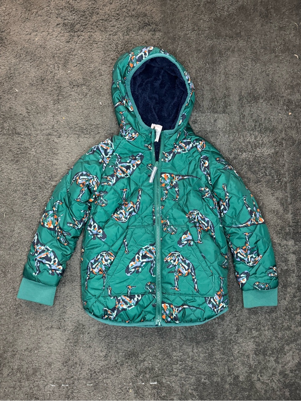 Cat & Jack Toddler Boys Dinosaur Pattern Fleece Quilted Jacket - Green Size 5T